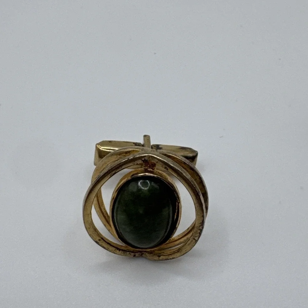 Vintage Sterling Silver T2 Green Cabochon Modernist Cufflinks Gold Wash Mens